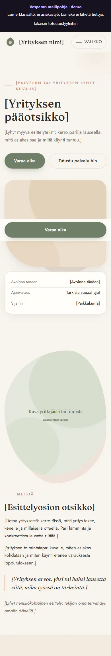 Elegantti mobiilinäkymä kauneus- ja ajanvarausyritykselle
