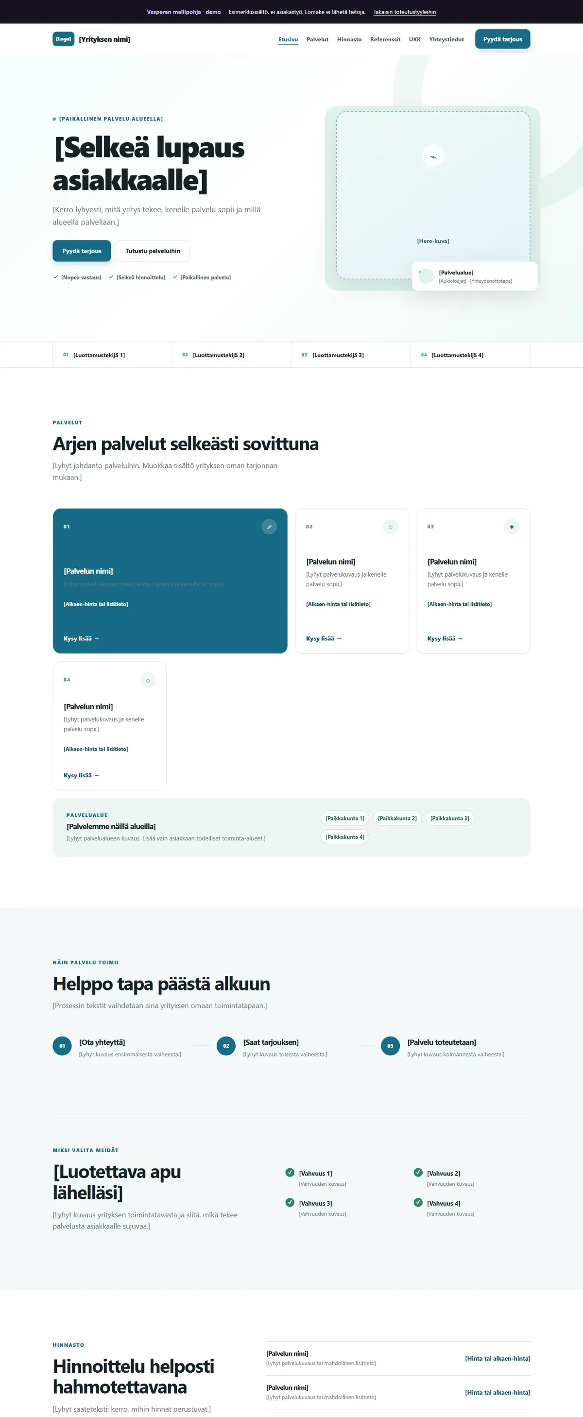 Selkeän palvelupohjan vaalea työpöytänäkymä paikalliselle palveluyritykselle