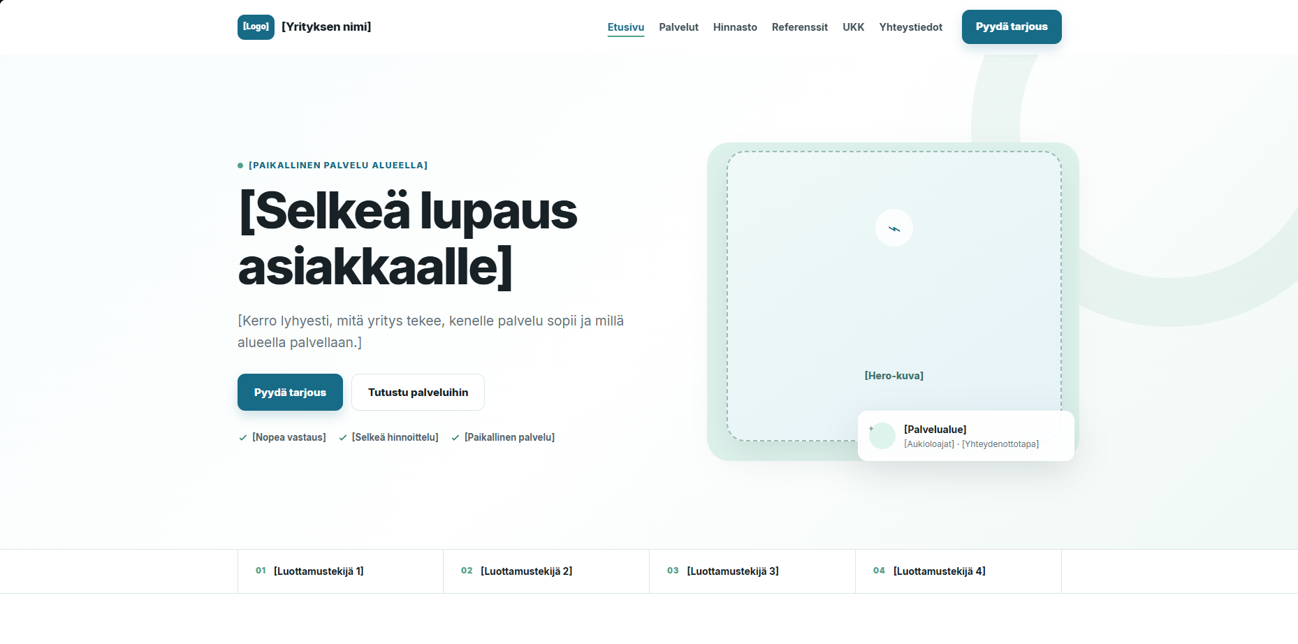 Selkeän palvelupohjan vaalea työpöytänäkymä paikalliselle palveluyritykselle