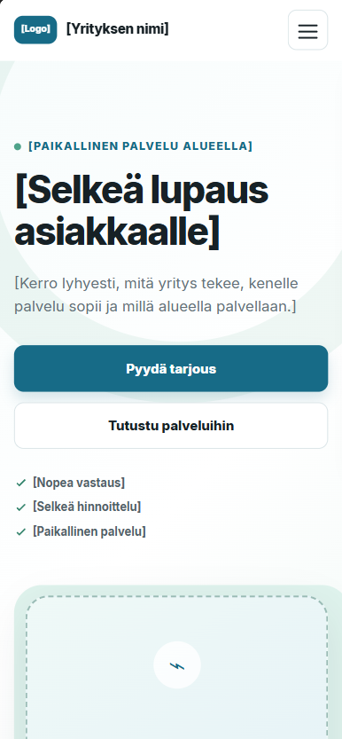 Selkeän palvelupohjan mobiilinäkymä paikalliselle palveluyritykselle