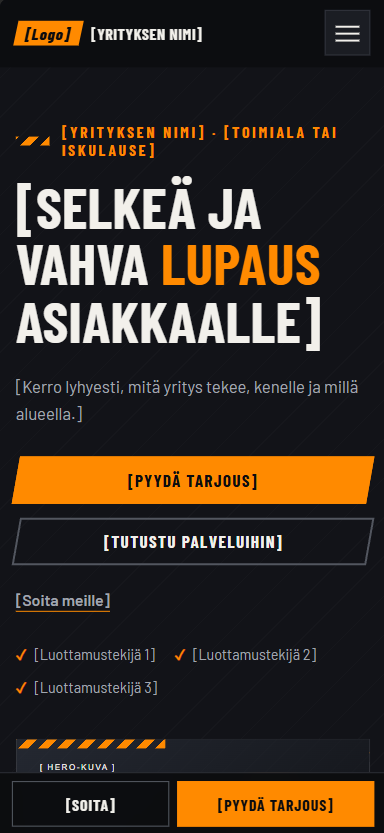 Teollisen palvelupohjan mobiilinäkymä tekniselle yritykselle